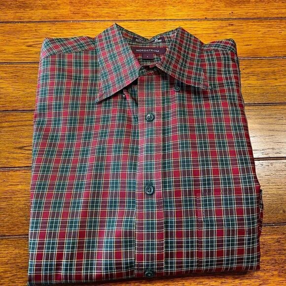 EUC Nordstrom Red Plaid Button-down Shirt Size Lg #MSOC#2 - Picture 1 of 7